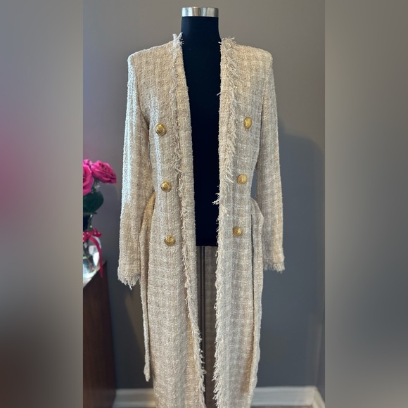 BALMAIN Tweed Fringe Trim Long Maxi Sweater Jacket 40 6 8 - Picture 8 of 11